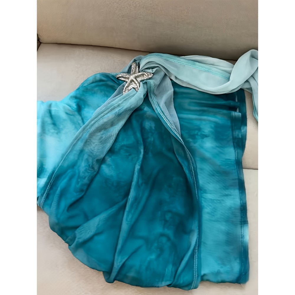 Women'S Y2K Style Halter Neck Backless Dress - Light Blue & Teal Tie-Dye Summer Beach Vacation Dress with Ruffled Hem, Perfect for Adult Casual Wear, Beach Dress