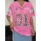 Women's Pink Leopard print T-Shirt - Sleeve, Breathable Mesh Fabric Top for Summer & Everyday Casual Outfits - Machine Washable Party Everyday Shirt, Relaxed Fit, Bold Graphics, Lightweight Material, Graphic Tee, Fashion Lovers